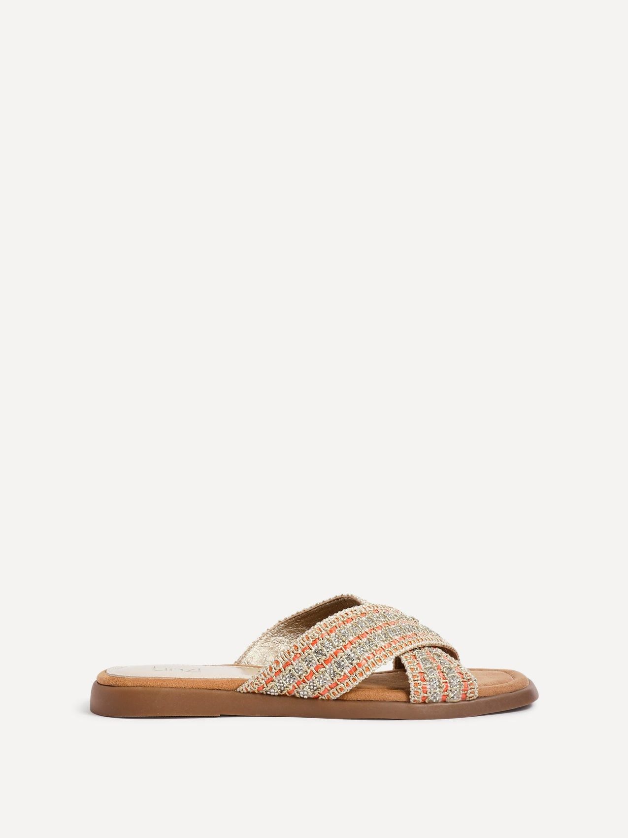 Linzi Genie Orange Embellished Raffia Flat Slider Sandal image 1