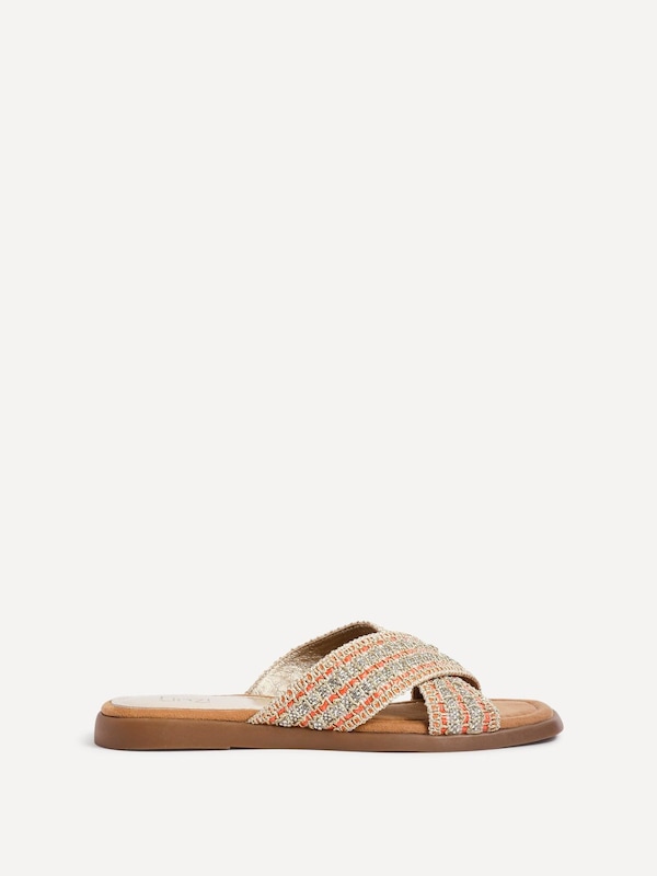 Linzi Genie Orange Embellished Raffia Flat Slider Sandal