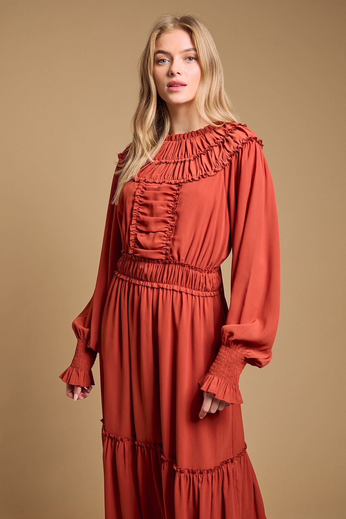 Oasis Ruffle Detail Midi Dress Ochre image 2