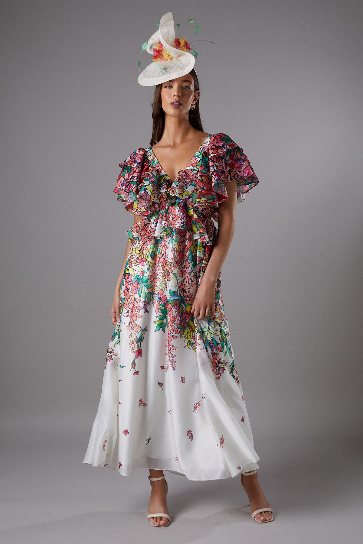 Coast Lisa Tan Tie Back Ruffle Peplum Dress Multi image 2