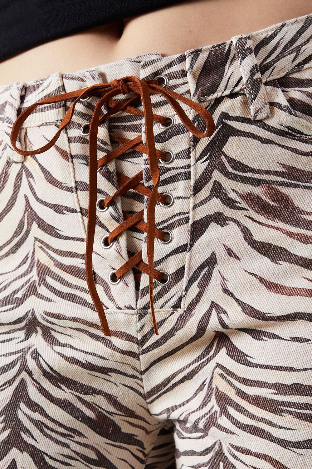 Warehouse Denim Lace Up Straight Leg Jean Zebra image 5