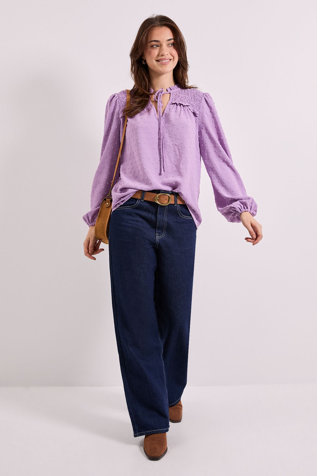 Dorothy Perkins Tie Neck Long Sleeve Blouse Lilac image 2