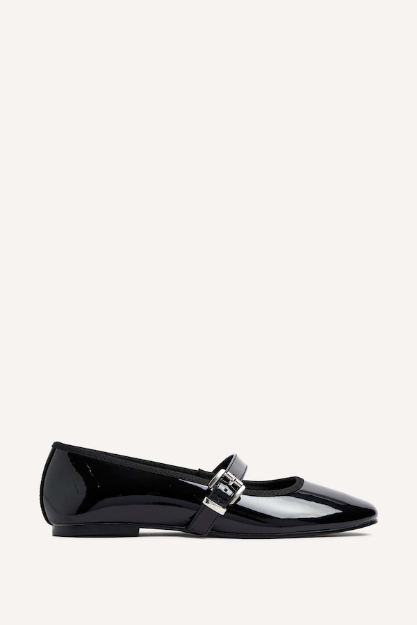 Linzi Odette Black Faux Patent Mary Jane Pumps