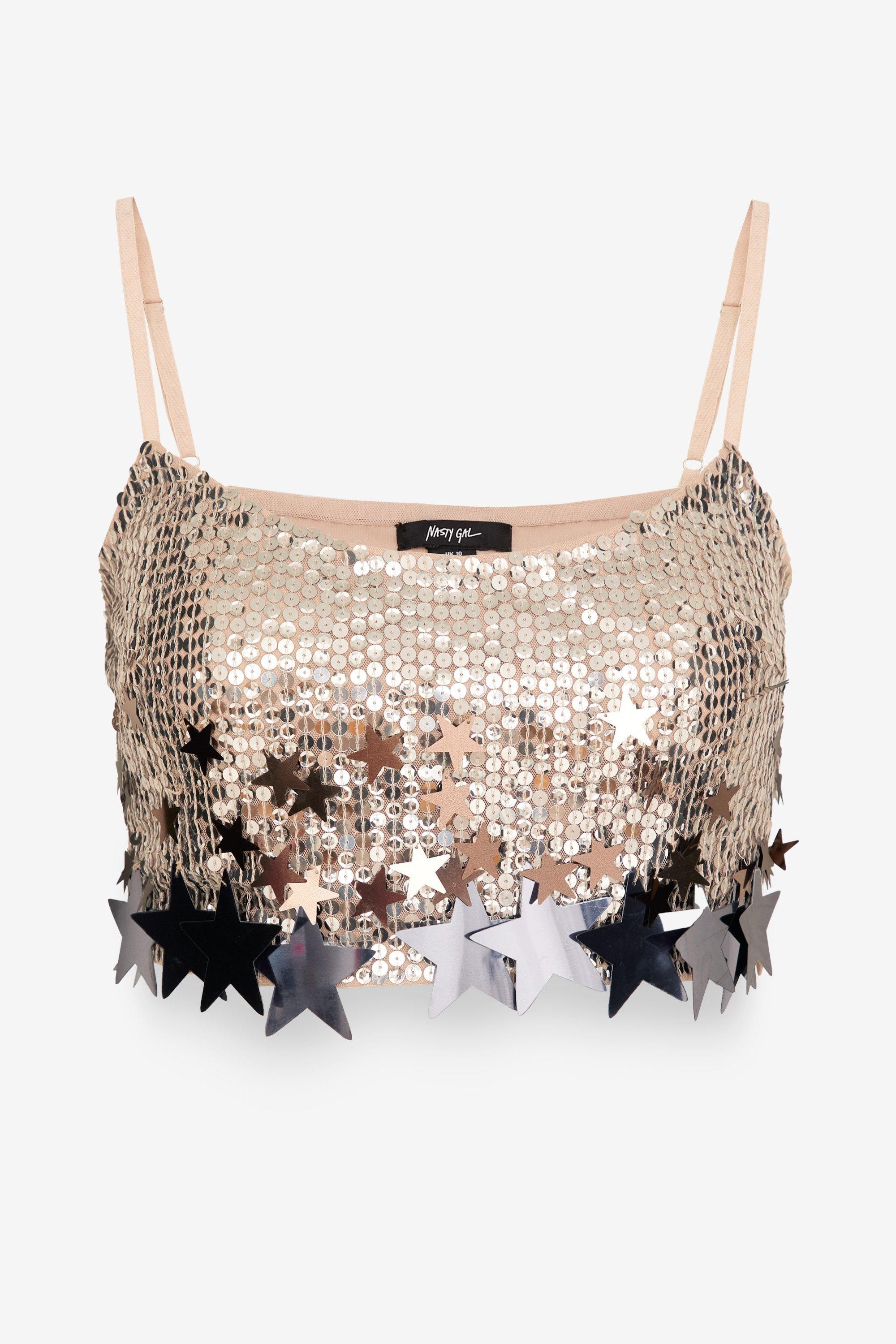 NastyGal Limited Embellished Star Trim Bralet Silver image 4