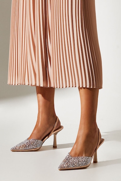 Coast Wide Fit Tilly Diamante And Pearl Sling Back Pointed Court Shoes Rose Gold