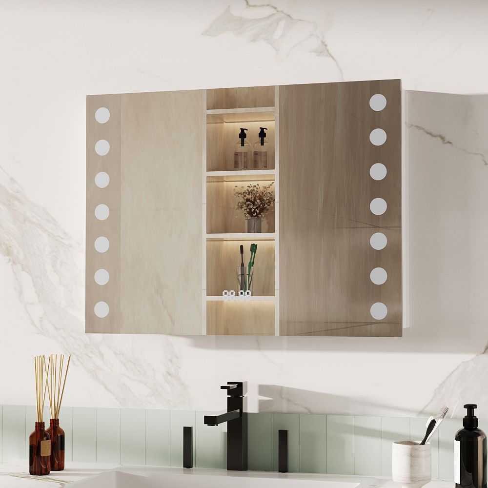 Living and Home Bathroom Horizontal LED Anti-Fog Mirror with Sensor Switch and Clock image 2