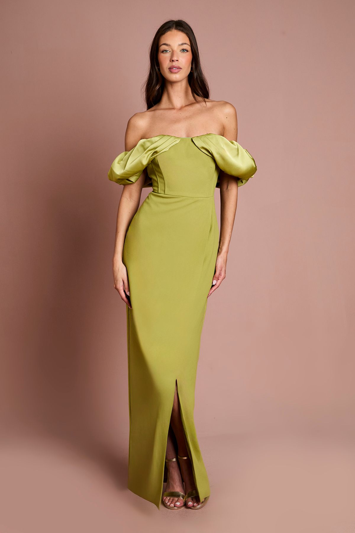 Coast Volume Sleeve Corset Column Maxi Dress Olive