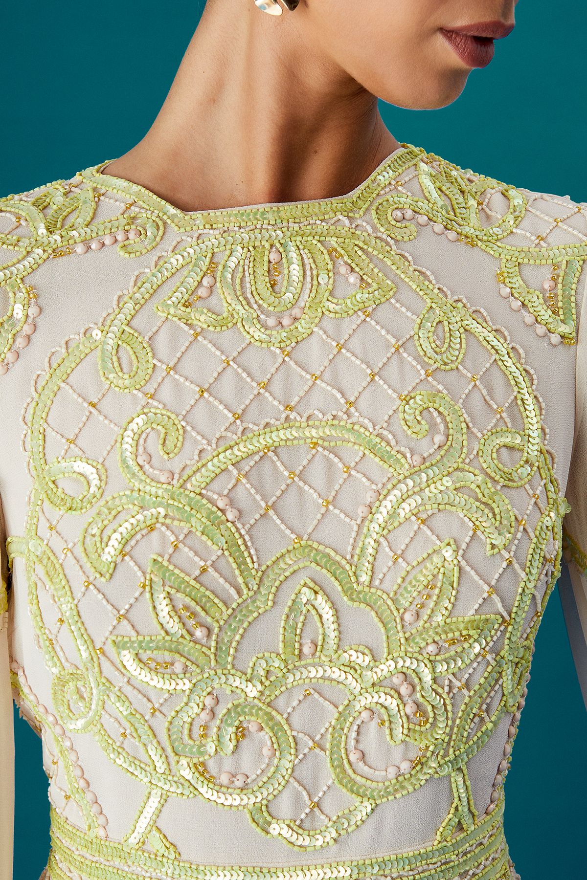 Coast Coast Muse Chiffon Embellished Mini Dress With Blouson Sleeves Natural image 5