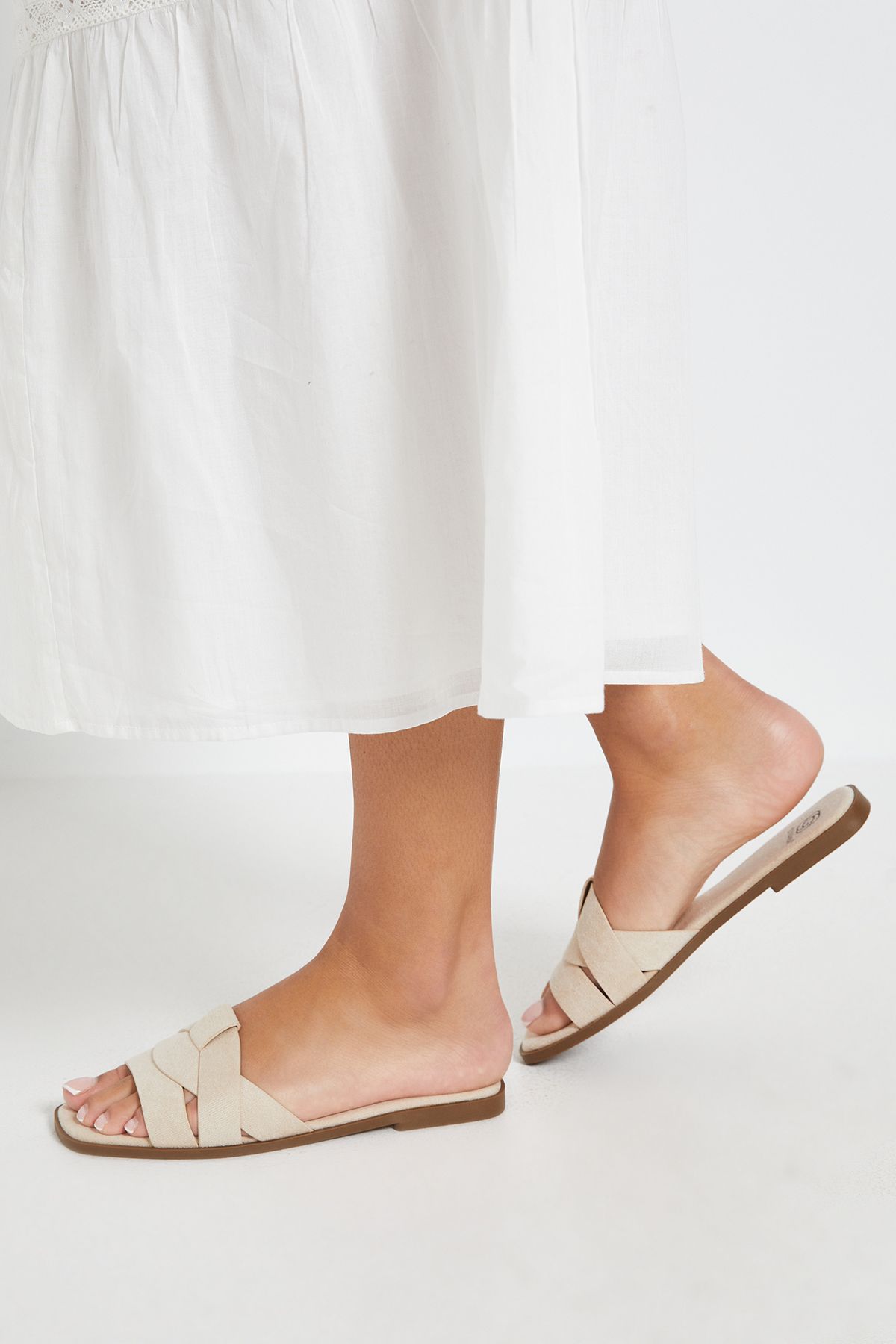 Dorothy Perkins Flossy Faux Suede Interwoven Flat Sliders Beige image 2