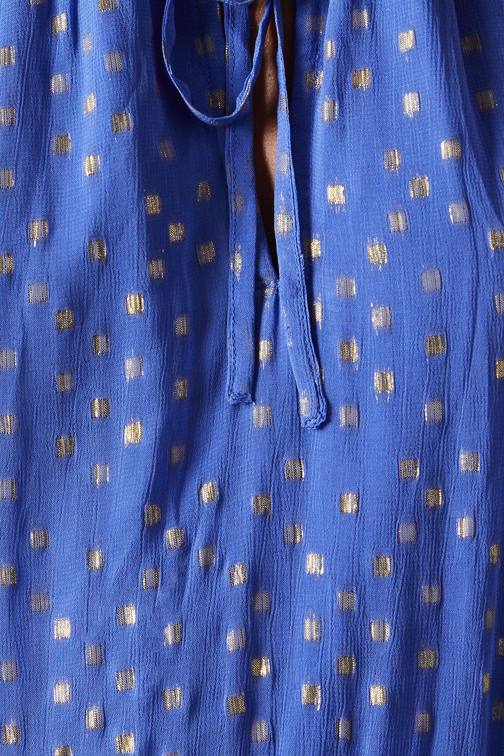 Warehouse Metallic Jacquard Dobby Lace Insert Midi Smock Dress Blue image 5