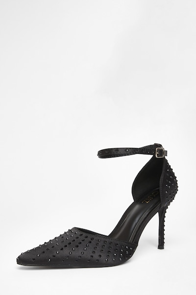 Quiz Black Satin Diamante Court Heels