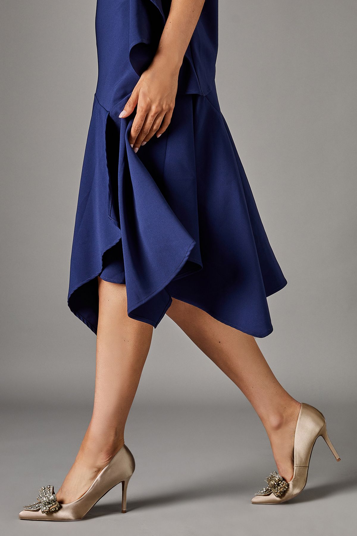 Coast Wide Fit Tania Satin Embellished Bow High Heel Stiletto Court Shoes Mink image 2