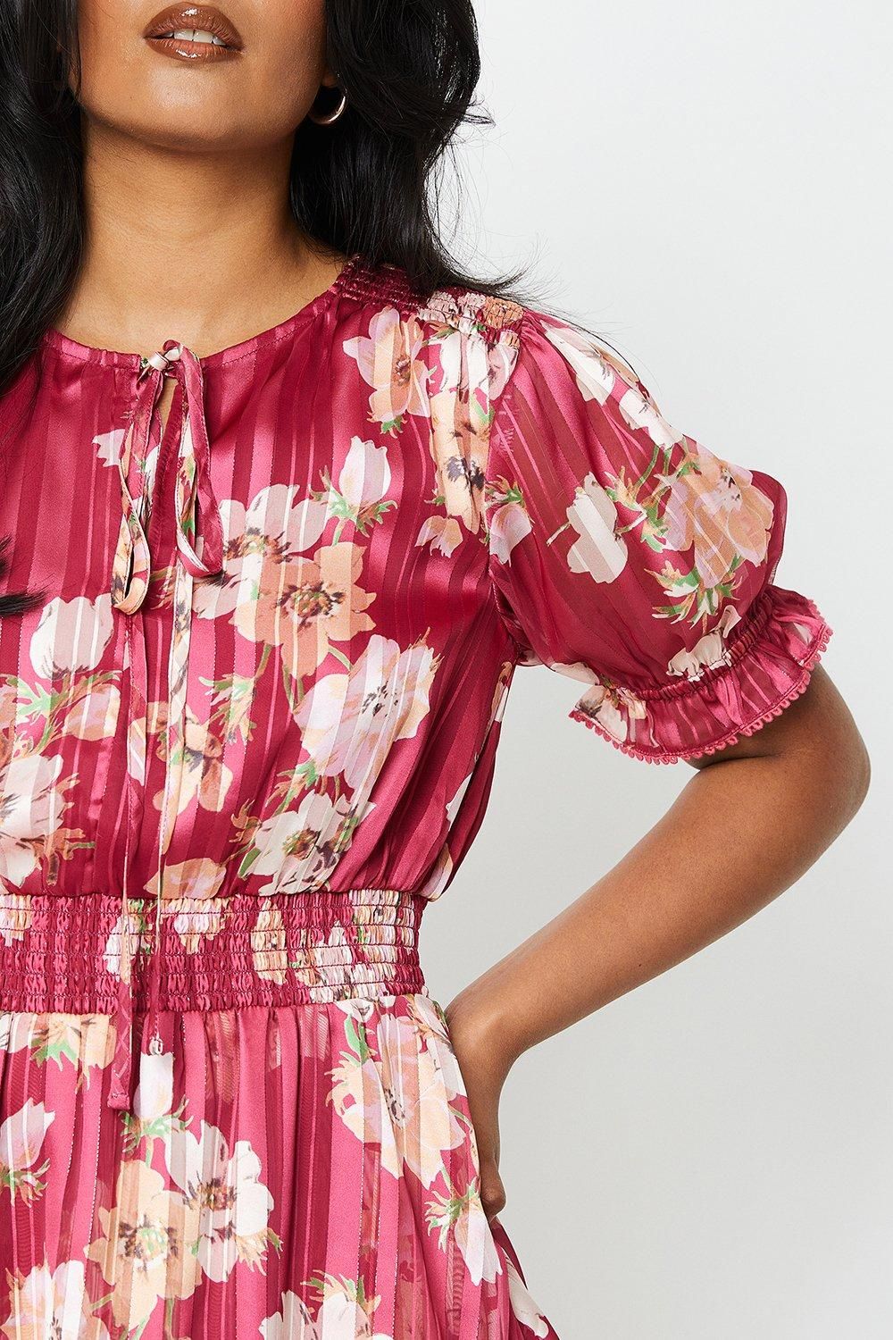 Oasis Floral Chiffon Shirred Waist Mini Dress Berry image 4