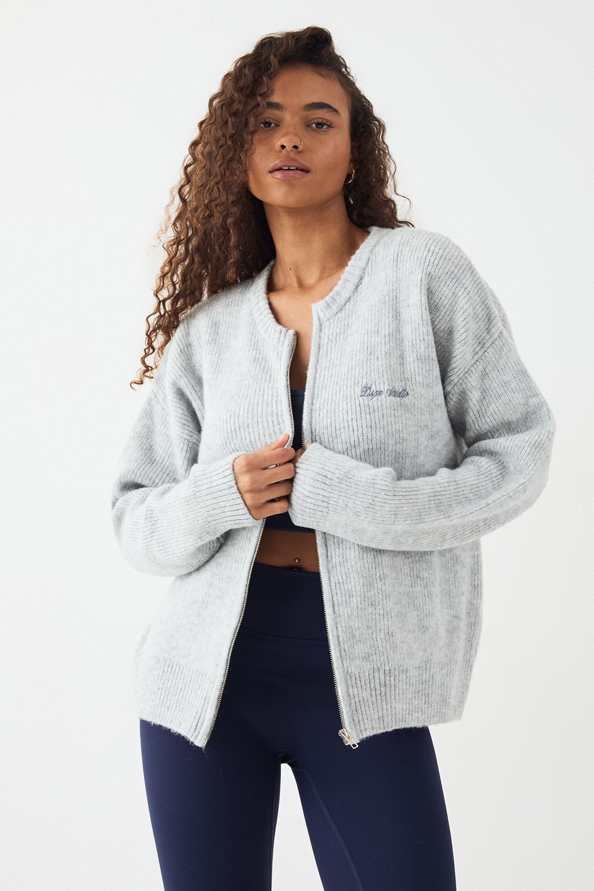 DSGN Studio DSGN Studio Knitted Zip Through Oversized Bomber Ash Grey image 3
