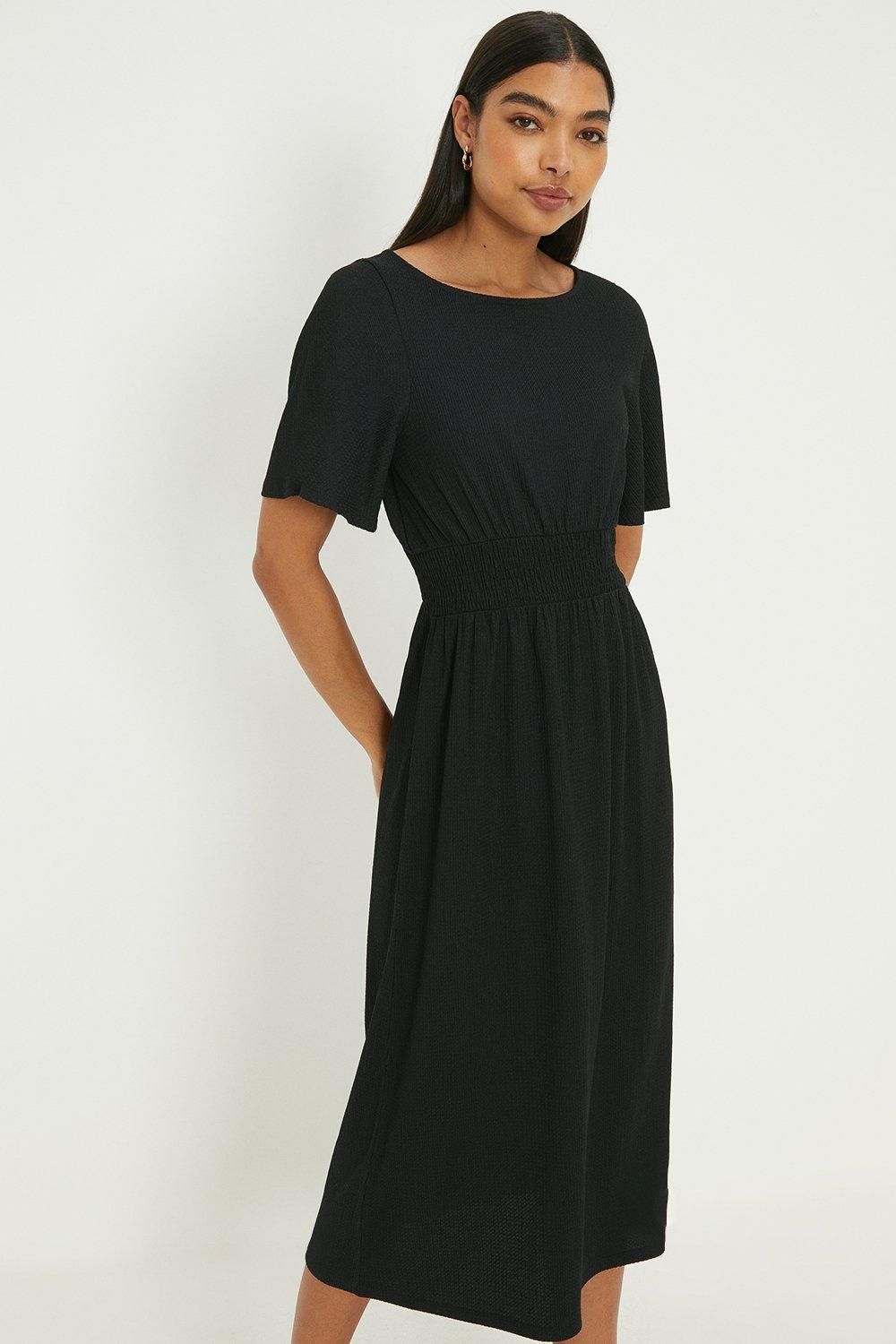 Dorothy Perkins Black Shirred Waist Short Sleeve Midi Dress Black image 4