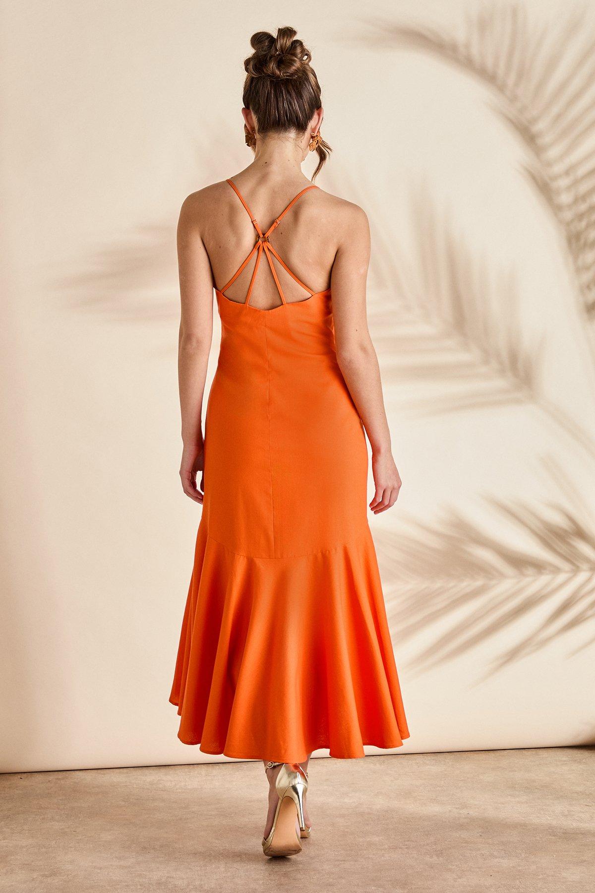 Coast Orange Strappy Gathered Midaxi Dress PLT