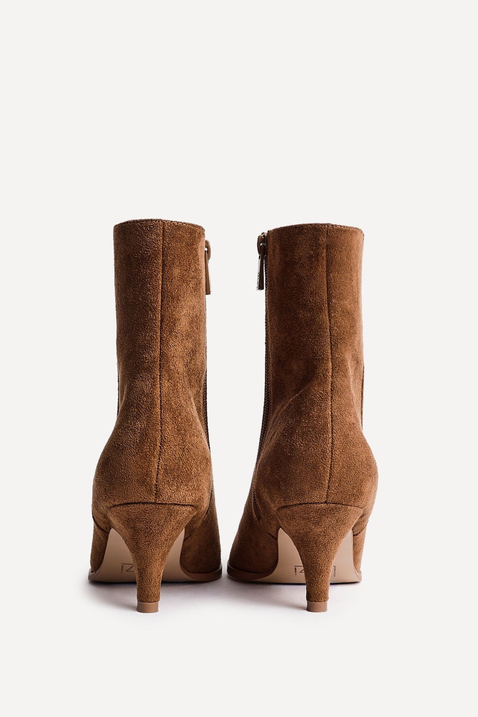 Linzi Pursuit Tan Faux Suede Heeled Pointed Ankle Boot image 4