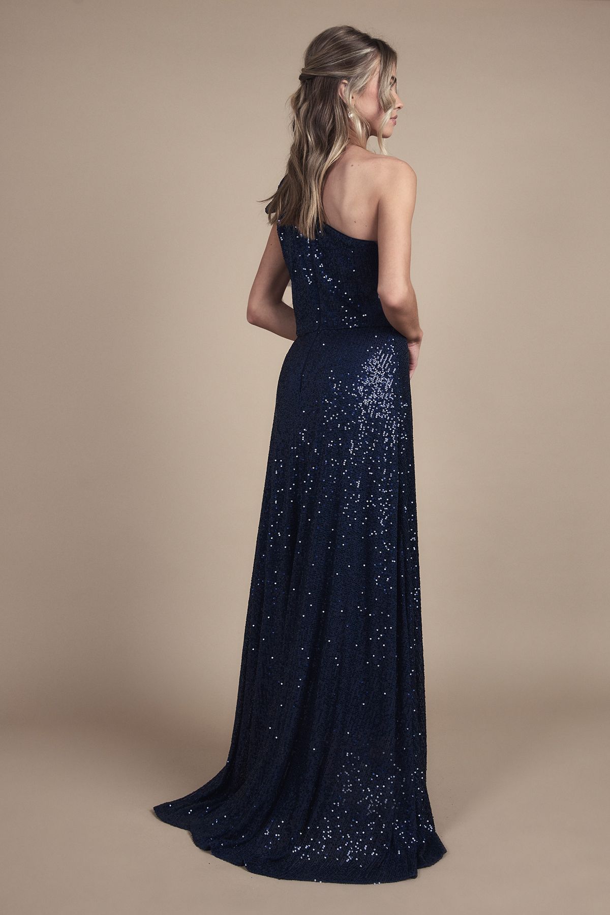 Coast Teen Coast Sequin Bow One Shoulder Maxi Bridesmaid Dress Navy image 3