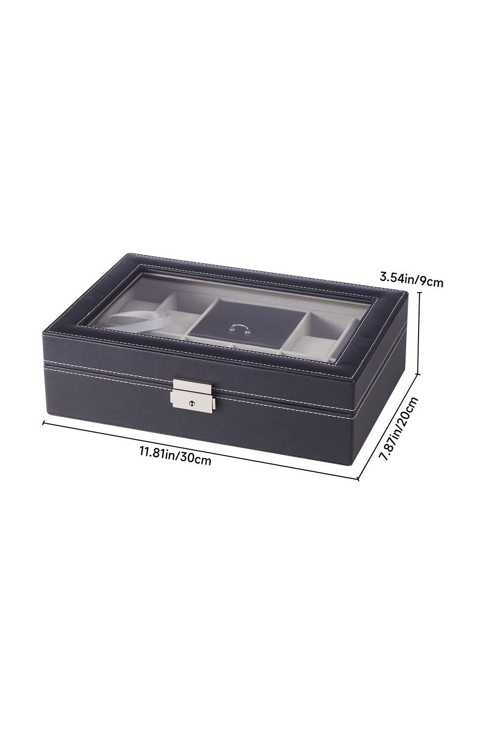 SHEONLY 8-Slot Black Synthetic Leather Watch Display Box with Ring Slots image 6