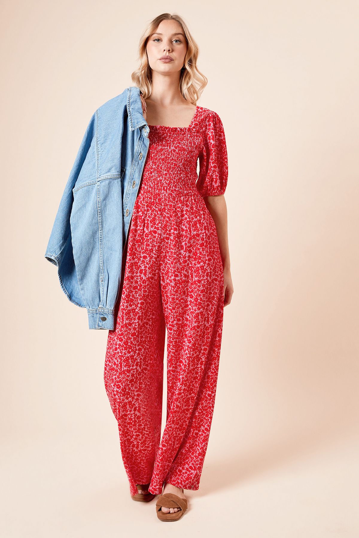 Dorothy Perkins Red Ditsy Shirred Bodice Puff Sleeve Jersey Bodysuit Red image 4