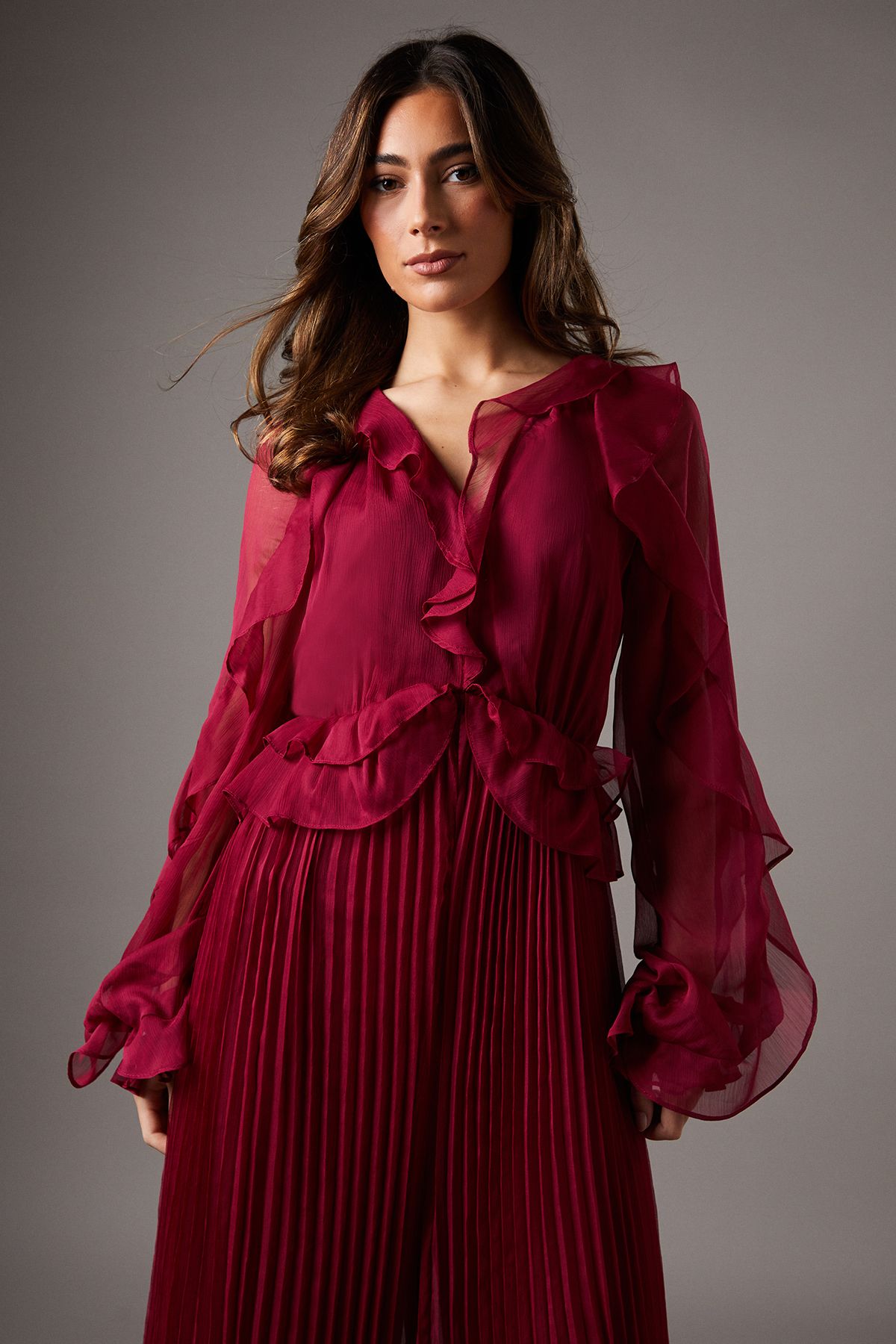 Coast Soft Chiffon Frill Jumpsuit Berry image 2
