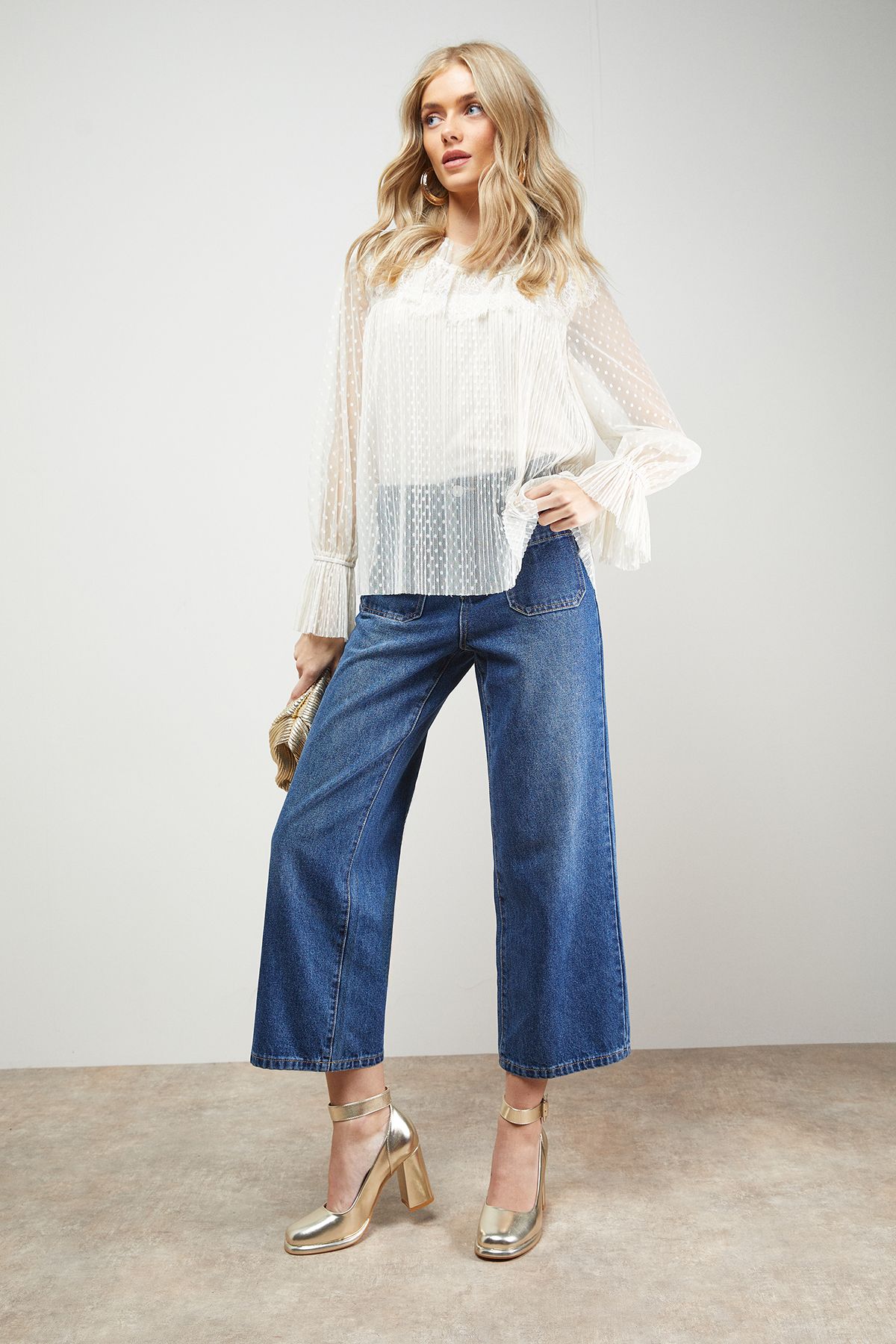 Oasis Celine Faux Leather Covered Buckle High Block Heel Platform Court Shoes Gold image 2