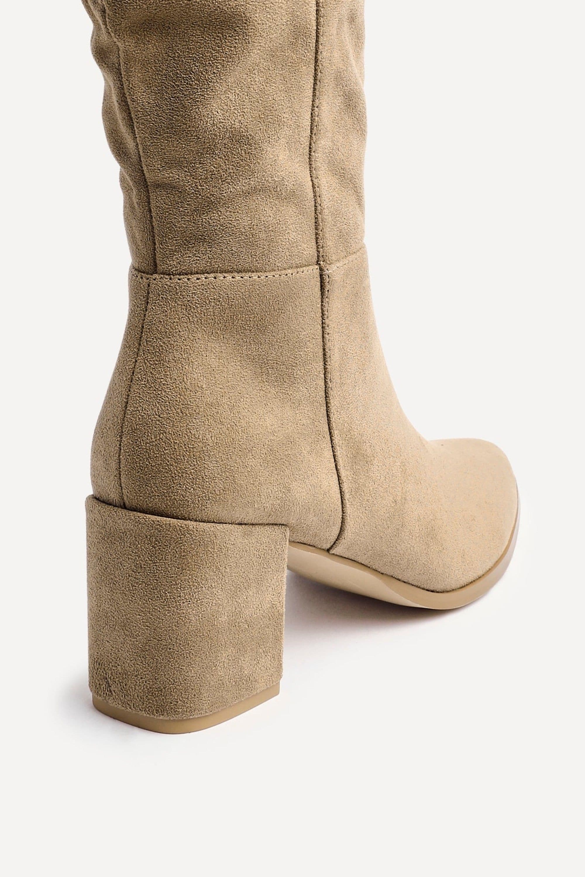 Linzi Swerve Beige Suede Block Heeled Long Boot image 5