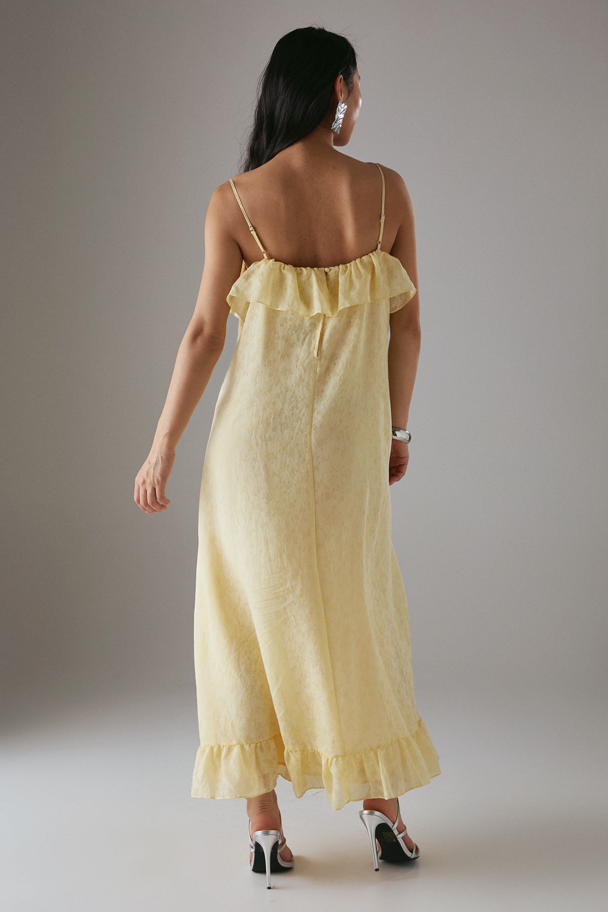 Warehouse Petite Rose Organza Strappy Frill Midi Sundress Yellow image 3
