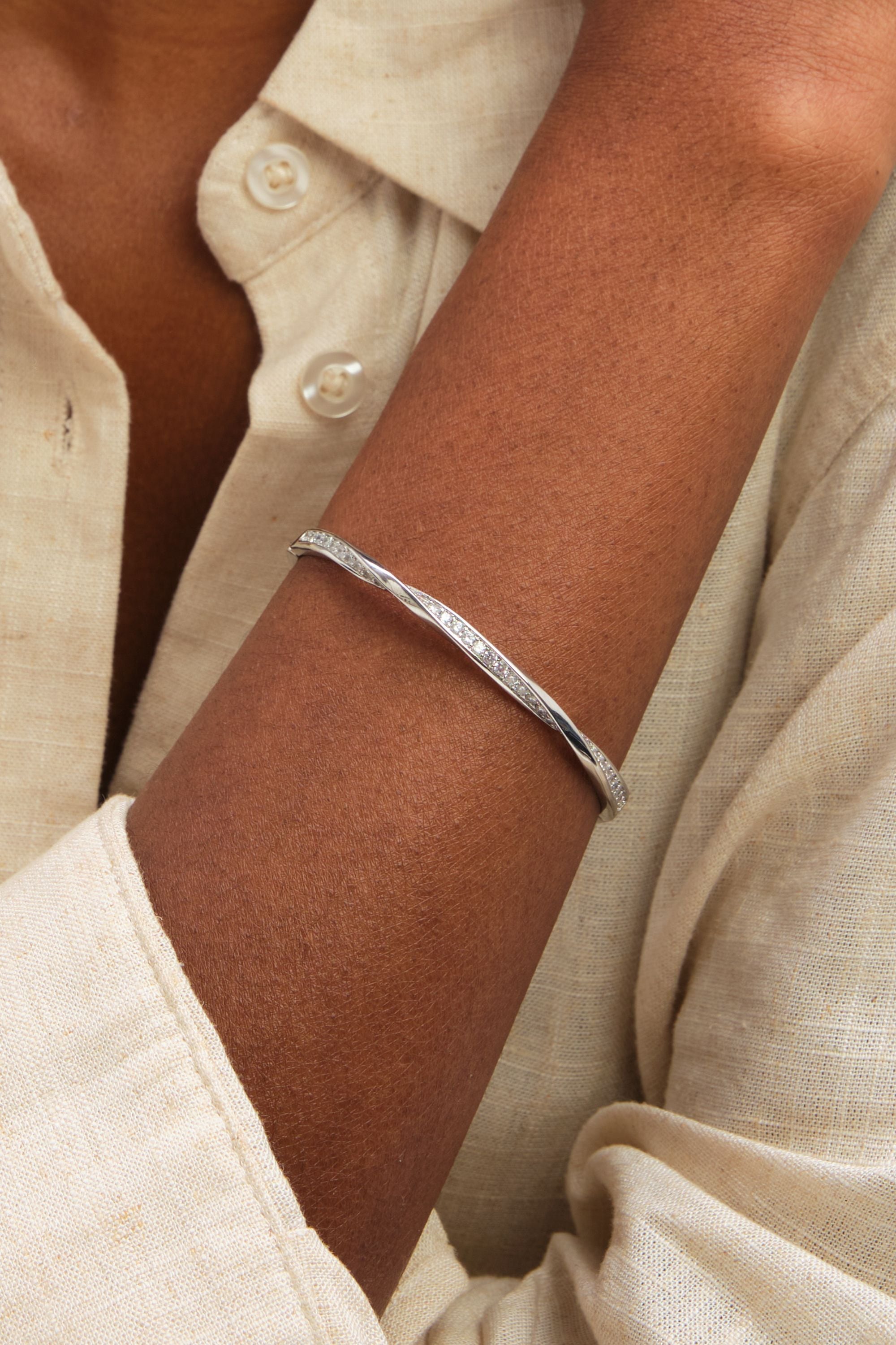 Jon Richard Rhodium Plated and Pave Twist Bangle