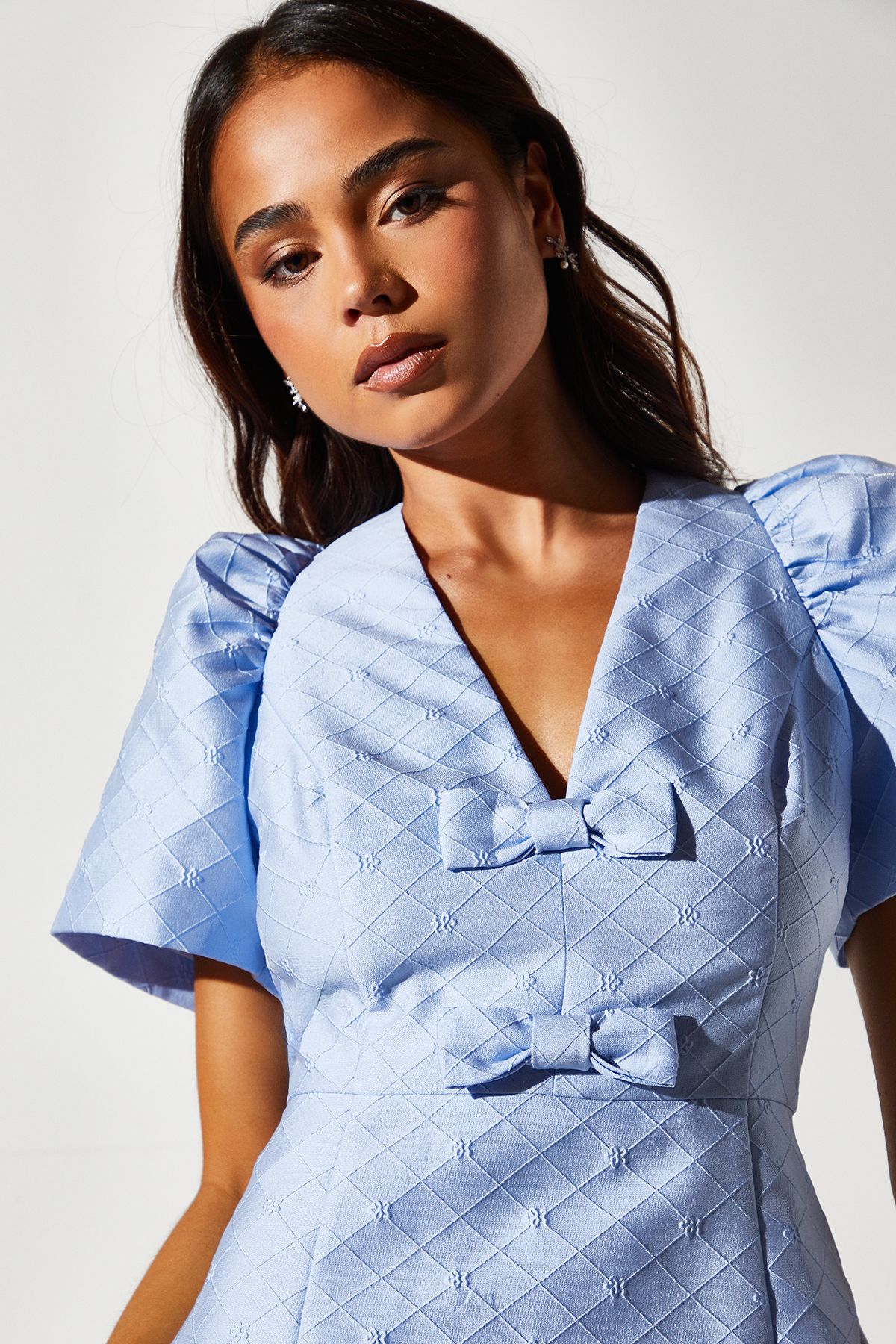 Coast Petite Jacquard Bow Mini Dress Blue image 4