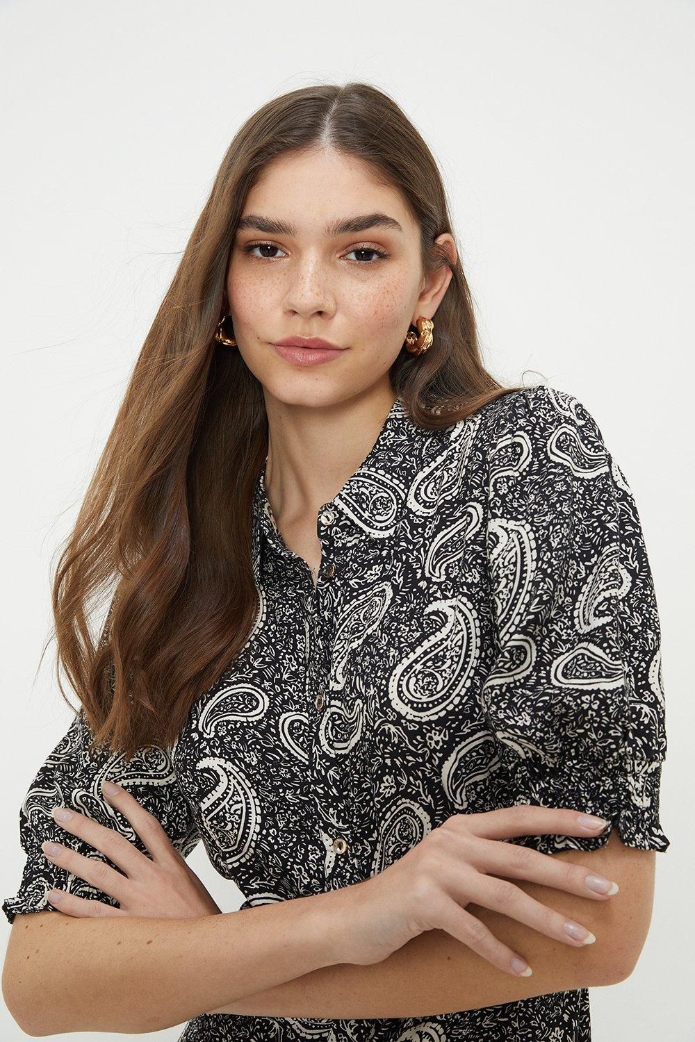 Dorothy Perkins Mono Paisley Print Midi Shirt Dress Mono image 4