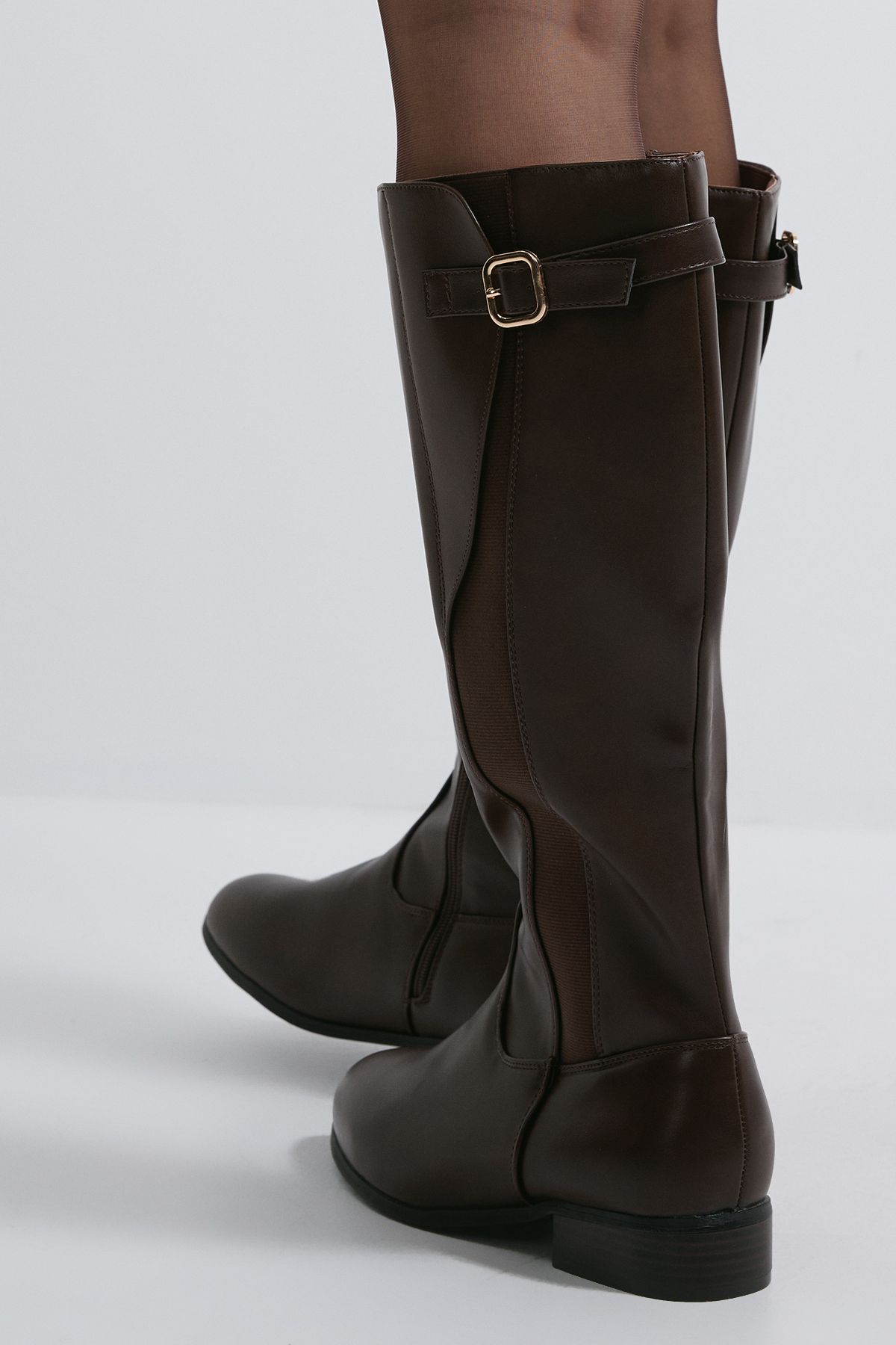 Dorothy Perkins Kamille Faux Leather Elastic Knee High Riding Boots Brown image 3