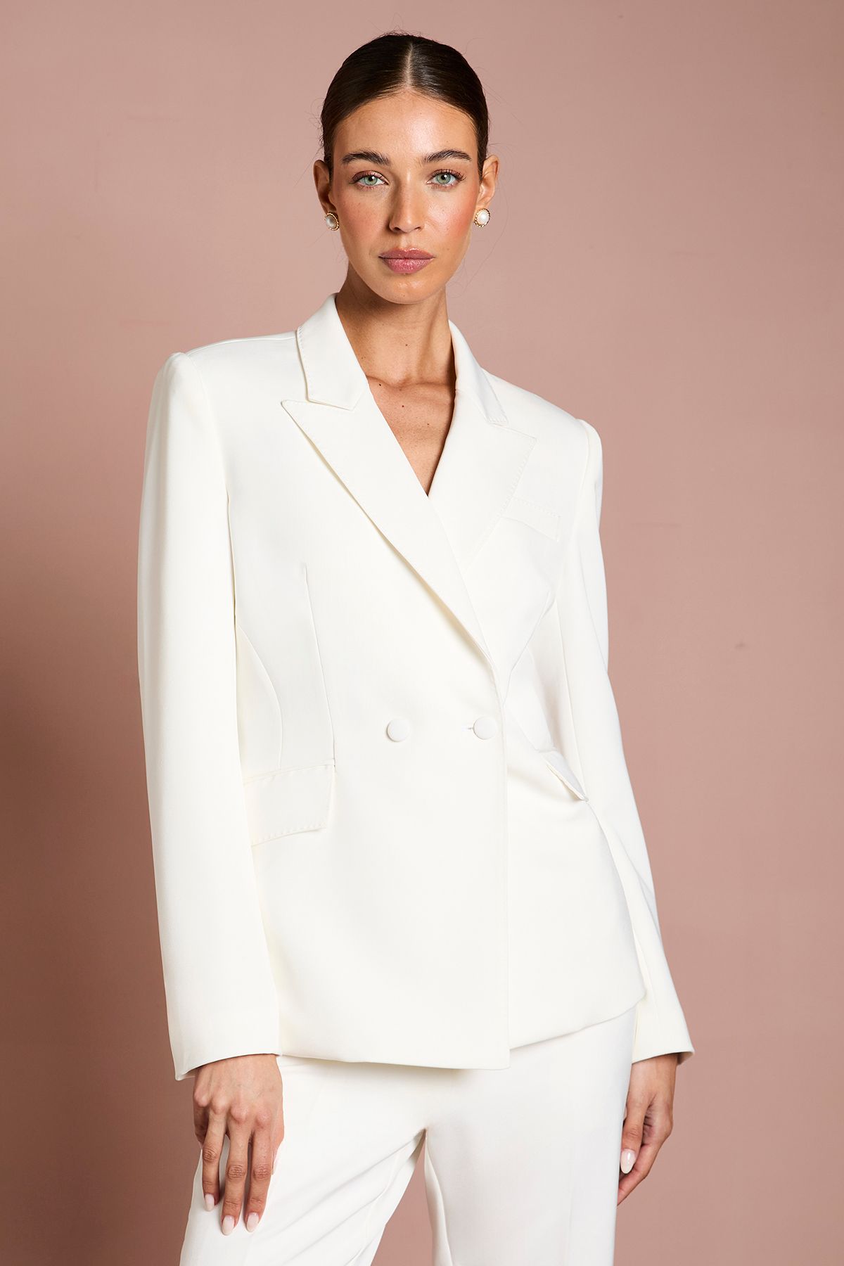 Coast Stitch Detail Double Breasted Blazer Ivory