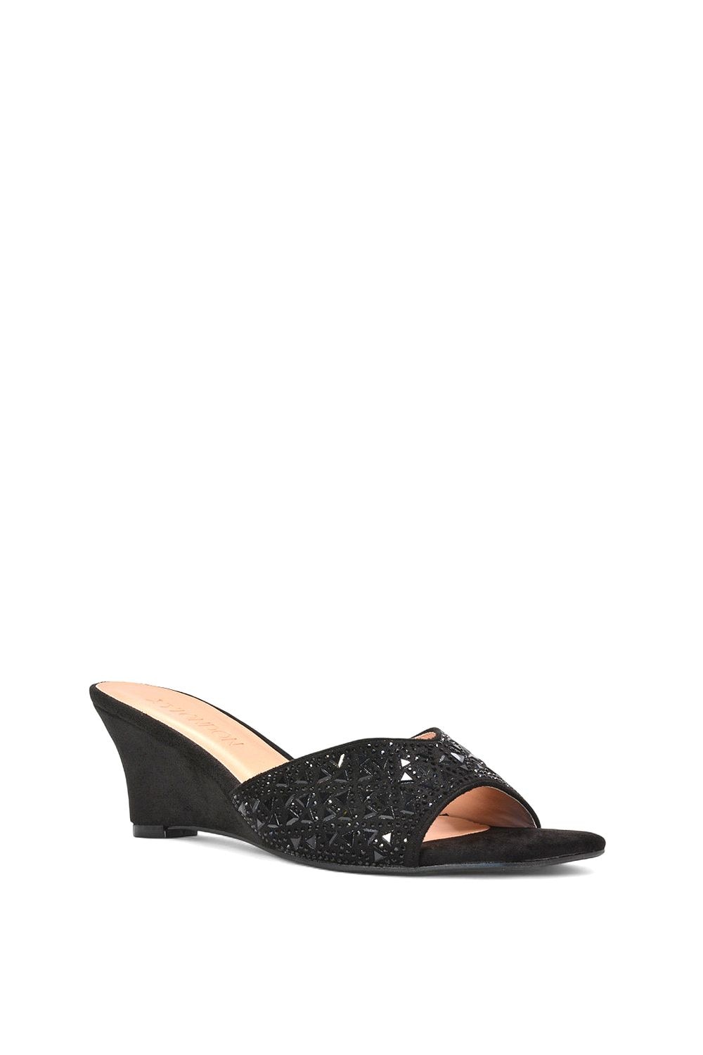 XY London 'Georgia' Wedge Heel Diamante Square Peep Toe Heeled Mule Sandals image 2
