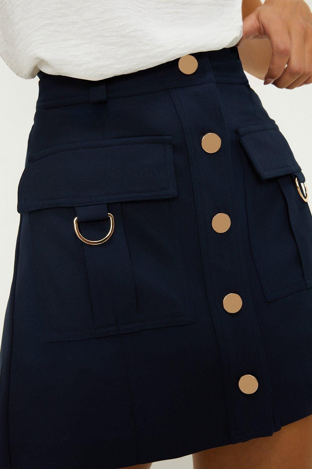 Oasis Button Pocket Detail Mini Skirt Navy image 3