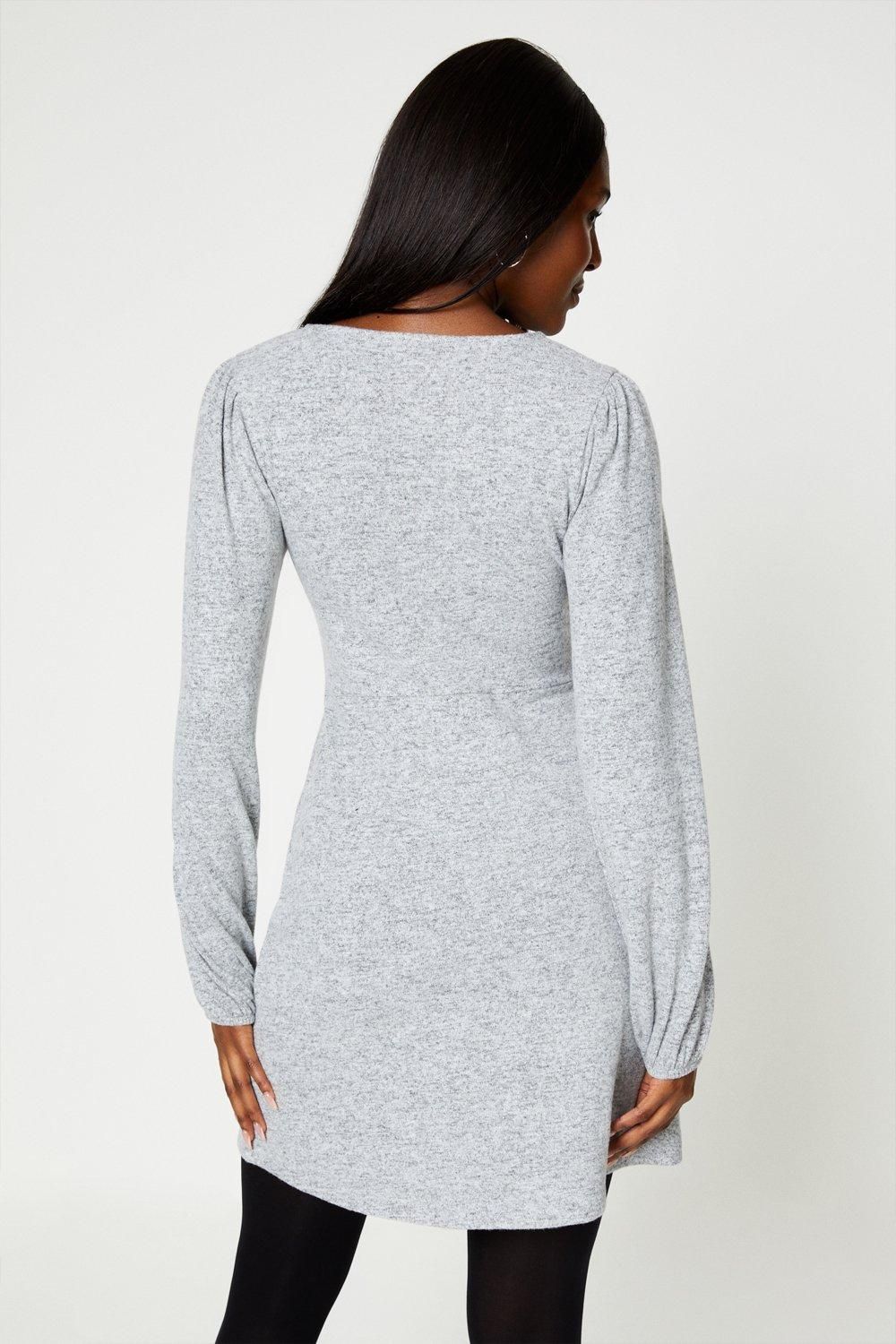 Dorothy Perkins Brushed Soft Touch Ruched Front Mini Dress Grey Marl image 3
