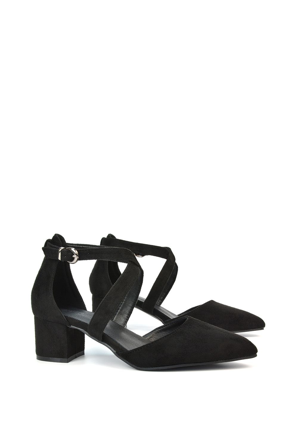 XY London 'Cynthia' Pointed Toe Ankle Strap Mid Block Heel Court Shoes image 4