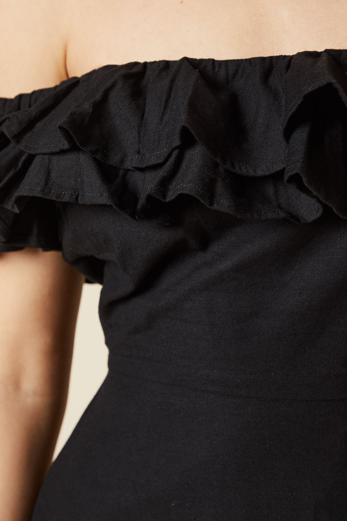 Dorothy Perkins Ruffle Bardot Linen Midi Dress Black image 5