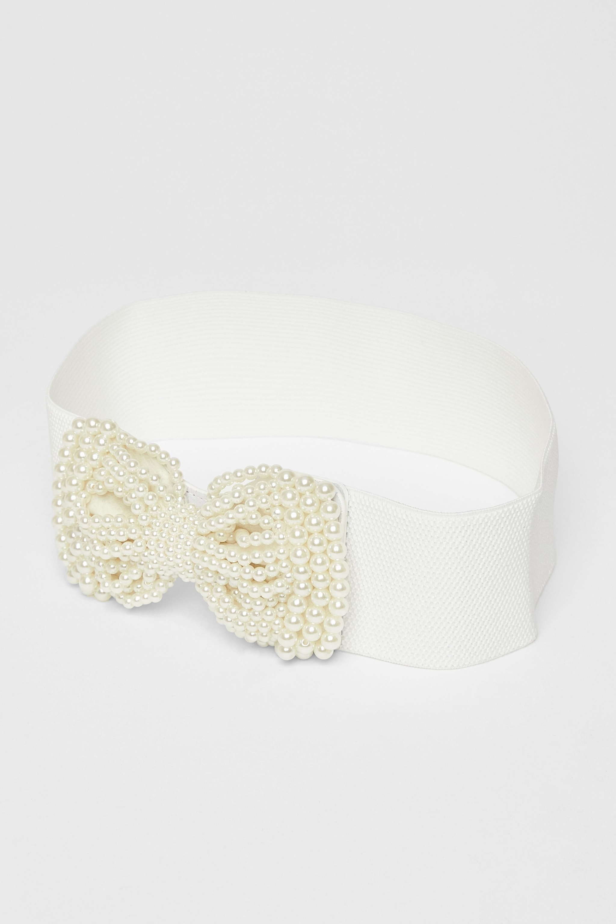 Quiz White Pearl Bow Stretch Belt image 2