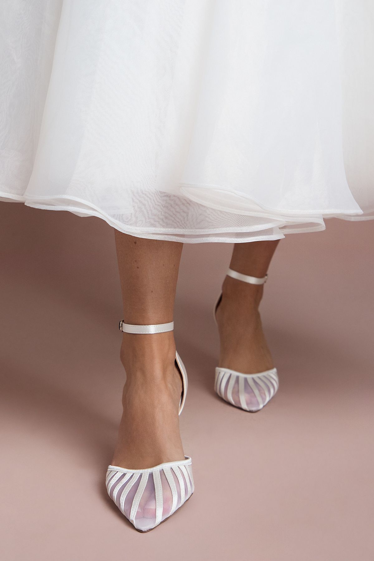 Coast Bridal Krystal Satin Mesh Detail High Stiletto Heel Court Shoes White image 2