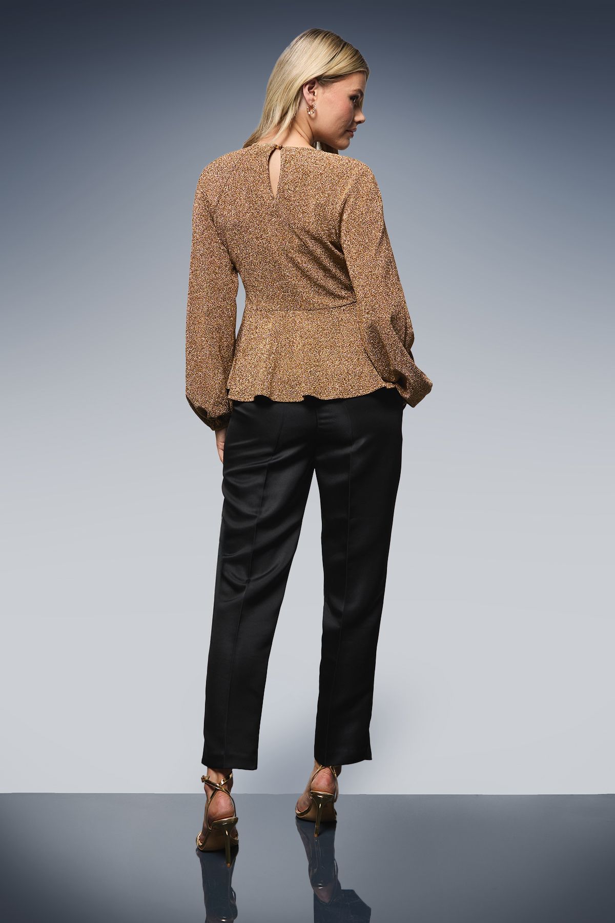 Dorothy Perkins DP Luxe Gathered Neckline Sparkle Jersey Top Gold image 3