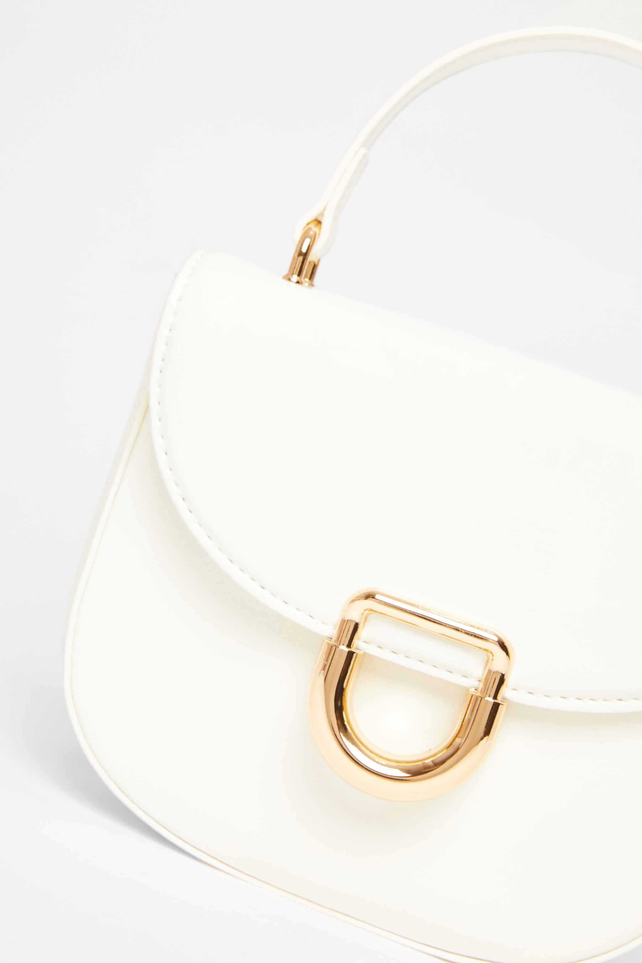 Quiz White Faux Leather Top Handle Bag image 5