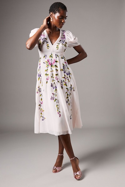 Coast Embroidered Midi Dress Nude