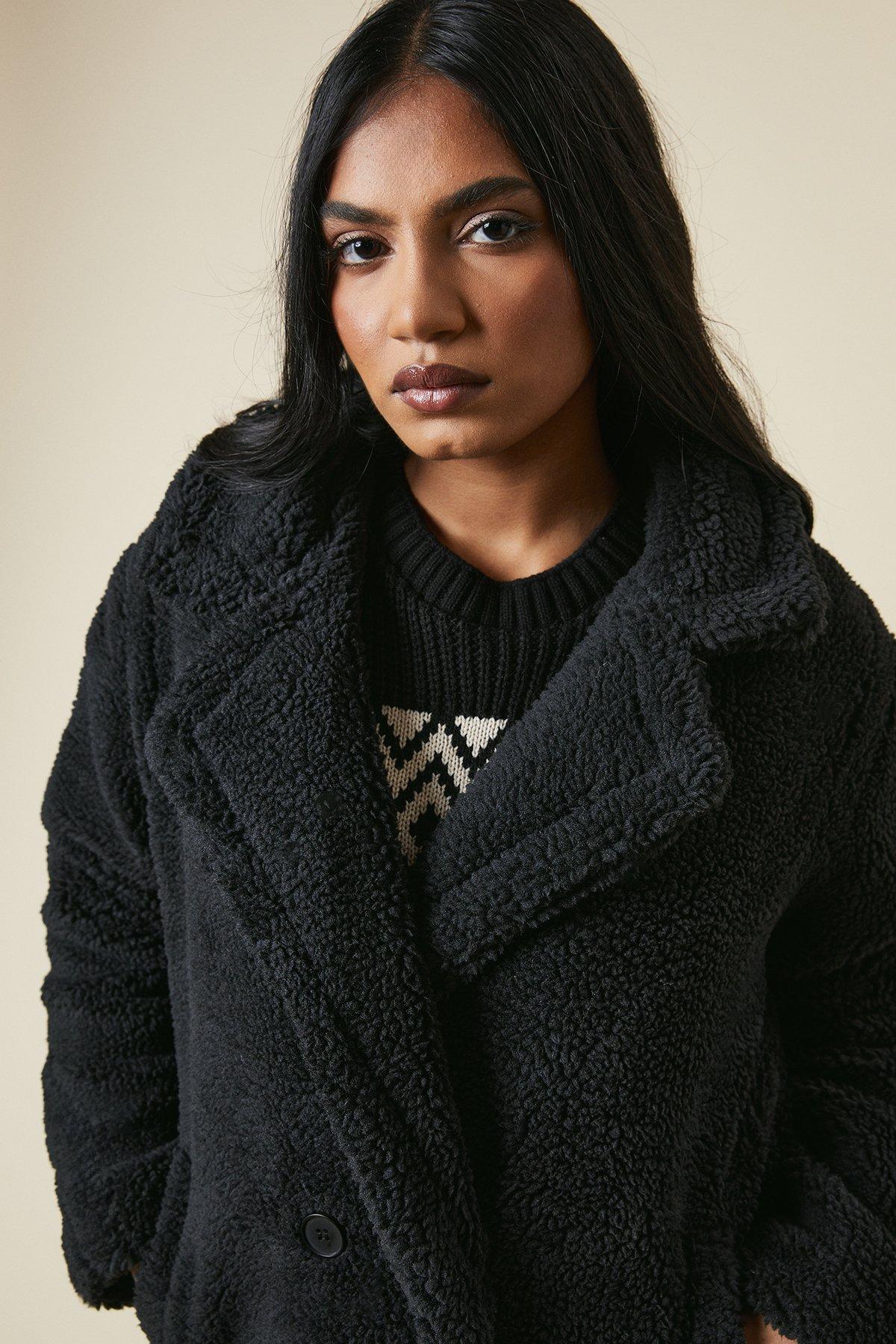 Dorothy Perkins Borg Collared Midi Coat Black image 4