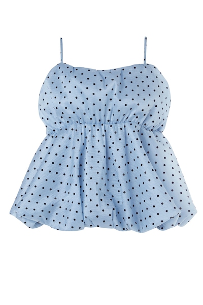 NastyGal Plus Flocked Polka Dot Bubble Hem Longline Cami Top Blue