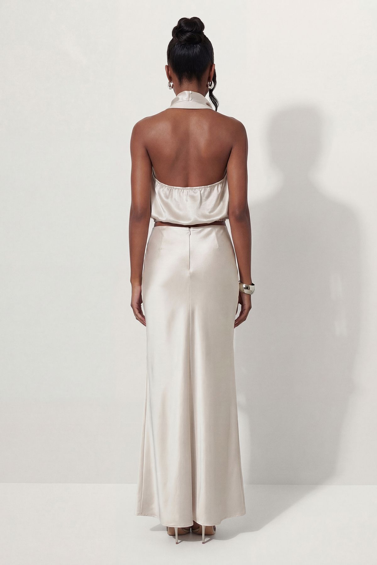 MissPap Premium Satin Bias Puddle Skirt Silver image 3