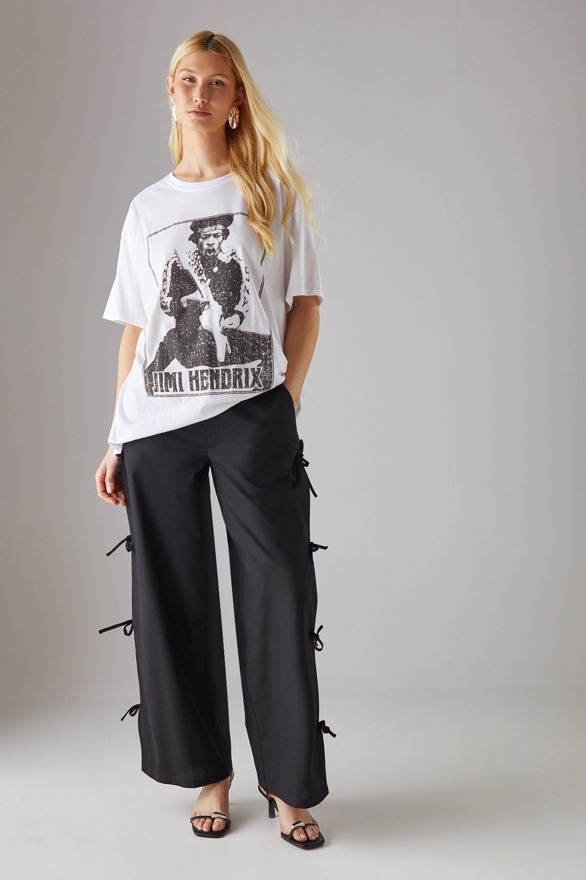 Warehouse Tie Side Wide Leg Trousers Black image 2