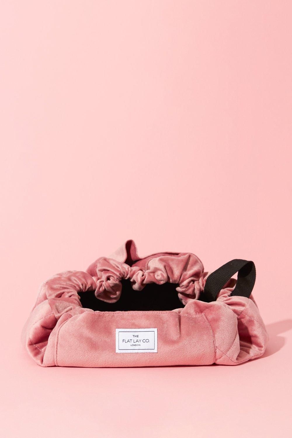 The Flat Lay Co Pink Velvet Open Flat Makeup Bag Pink image 5