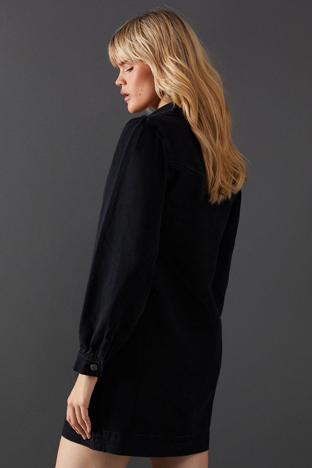 Warehouse Denim Overhead Shirt Dress Washed Black image 3
