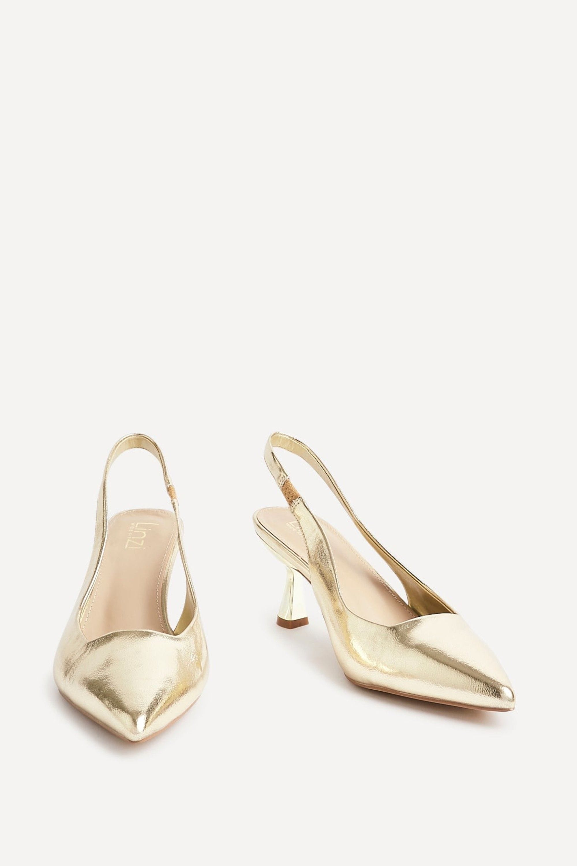 Linzi Izzie Wide Fit Gold Faux Leather Sling Back Low Court Heel image 3